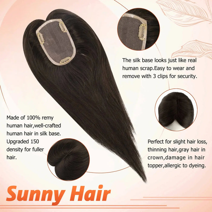 human hair topper,high quality remy hair extensions,hair topper women,hair topper wig,hair topper silk base,hair topper human hair,hair topper for women,hair topper for thinning crown,hair topper,clip on hair topper,Best Hair Topper with Clips,silk base hair topper,best hair topper,silk hair topper,remy hair,distribute seams at will,invisible topper,mono topper hair,mono topper,dark brown hair,dark brown topper