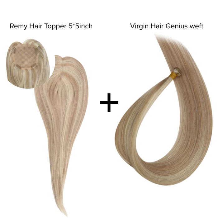 [Bundle] Remy Hair Topper5*5inch #P18/613 + Virgin Hair Genius Wefts #P18/613