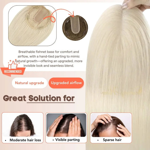 Virgin Hair Fishnet Topper Hair,Fishnet topper for women,fishnet hair topper,sunny hair topper,hair extensions,clip in hair extensions,human hair extensions,hair extensions for thin hair,hair extensions clip in,best clip in hair extensions,best hair extensions for fine hair,Silk hair topper,mono topper hair,Mono topper,human hair topper,hair topper for thinning crown,hair topper,virgin hair extensions,light blonde hair topper,natural blonde hair topper,silk base topper hair,100% real hair,human hair