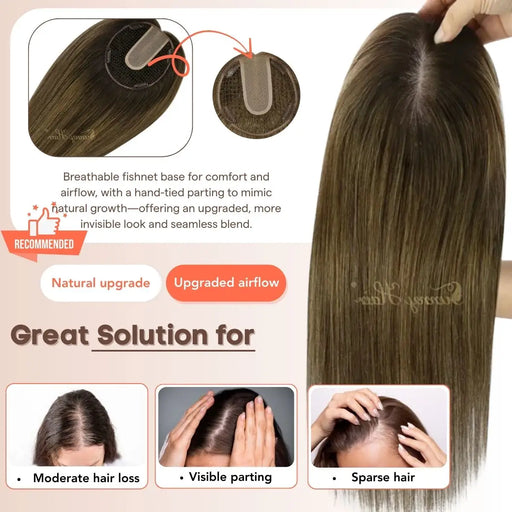 Virgin Hair Fishnet Topper Hair,Fishnet human hair topper，fishing net topper,breathable fishnet human hair topper,Low-maintenance fishnet hairpiece,Invisible Hair Toppers,Fishnet lace topper,Clip-in fishnet topper,Silk hair topper,mono topper hair,Mono topper,human hair topper,hair topper for thinning crown,hair topper,virgin hair extensions,brown hair topper,natural brown hair topper,blonde hair topper,highlight blonde hair topper,balayage hair topper