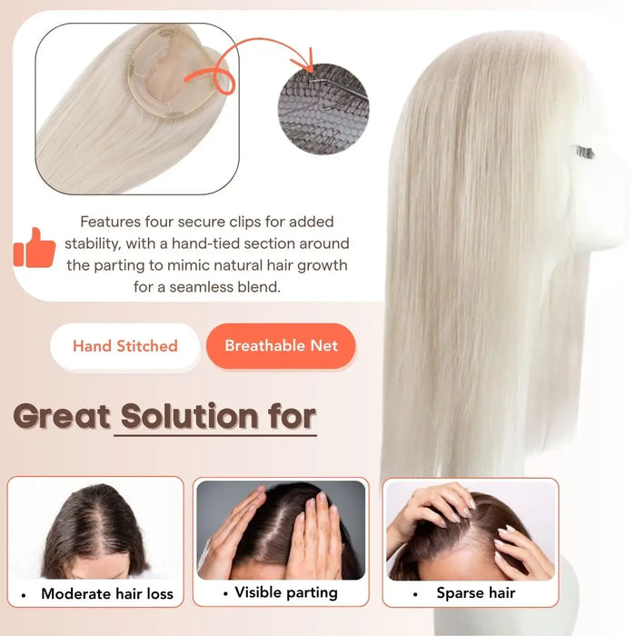 Virgin Hair Topper,Topper for Woman,sunny hair Topper,Silk hair topper,mono topper hair,Mono Topper,human hair topper,high quality virgin hair extensions,hair topper women,hair topper,wig,hair topper silk base,hair topper human hair,hair topper for women,blonde hair topper,human hair topper blonde,virgin hair extensions,hair extensions clip in,platinum blonde hair topper,distribute seams at will,invisible topper,large base topper,large base 6*7 inch,Hair Volumizers,Clip-In Hair Volumizers