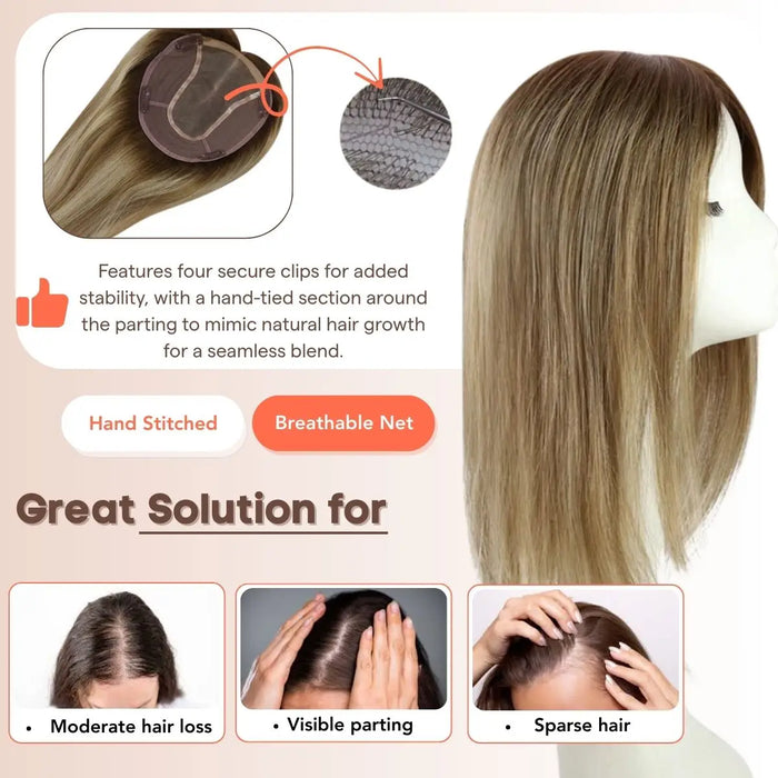 Virgin Hair Topper ,hair extensions,clip in hair extensions,human hair extensions,hair extensions for thin hair,hair extensions clip in,best clip in hair extensions,best hair extensions for fine hair,Silk hair topper,mono topper hair,Mono topper,human hair topper,hair topper for thinning crown,hair topper,virgin hair extensions,brown hair topper,natural brown hair topper,blonde hair topper,platinum blonde hair topper,human hair topper blonde,blonde human hair topper,balayage hair topper,easy remove,easy wea