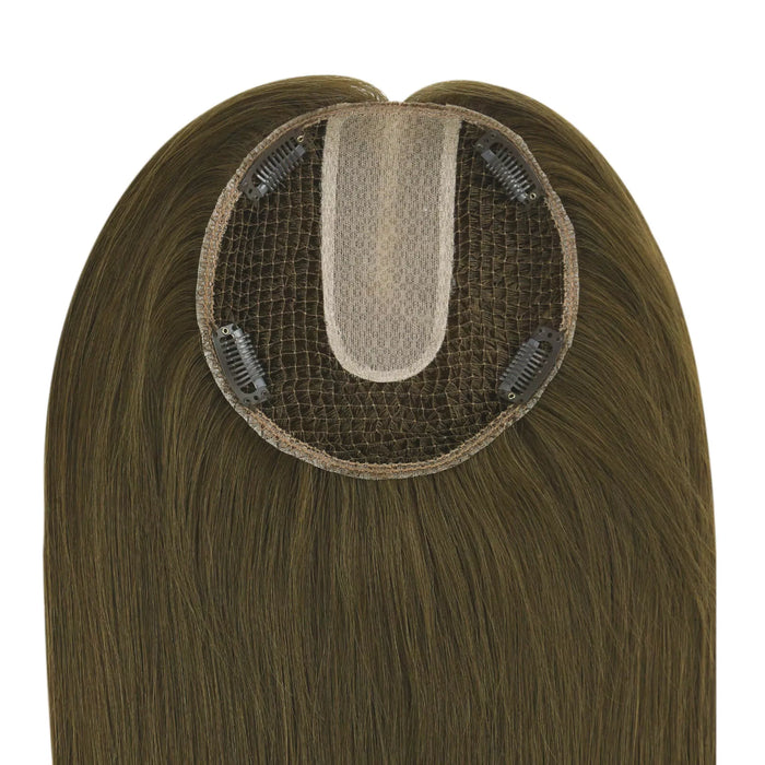 [Virgin Hair] Fishnet Human Hair Toppers Medium Brown For Women #4