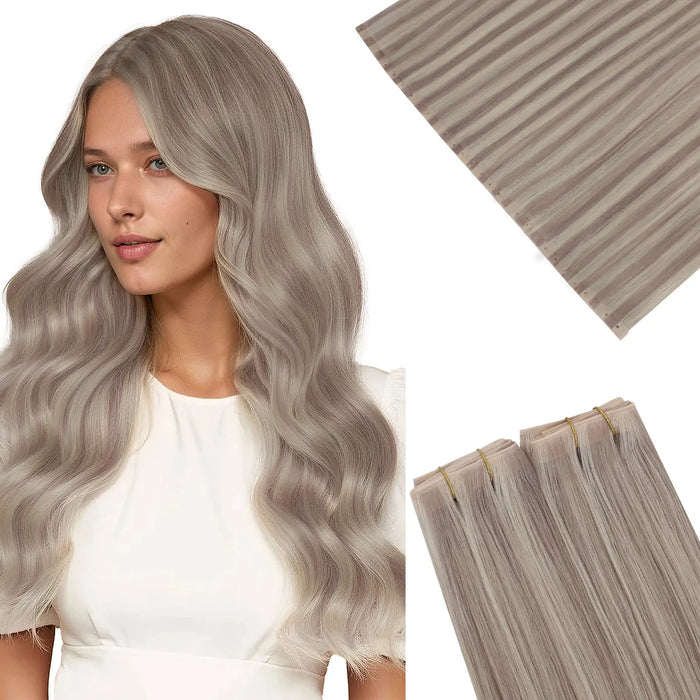 Virgin Hair Weft Extension Invisible Hole PU Butterfly Weft Blonde Highlights P19/60