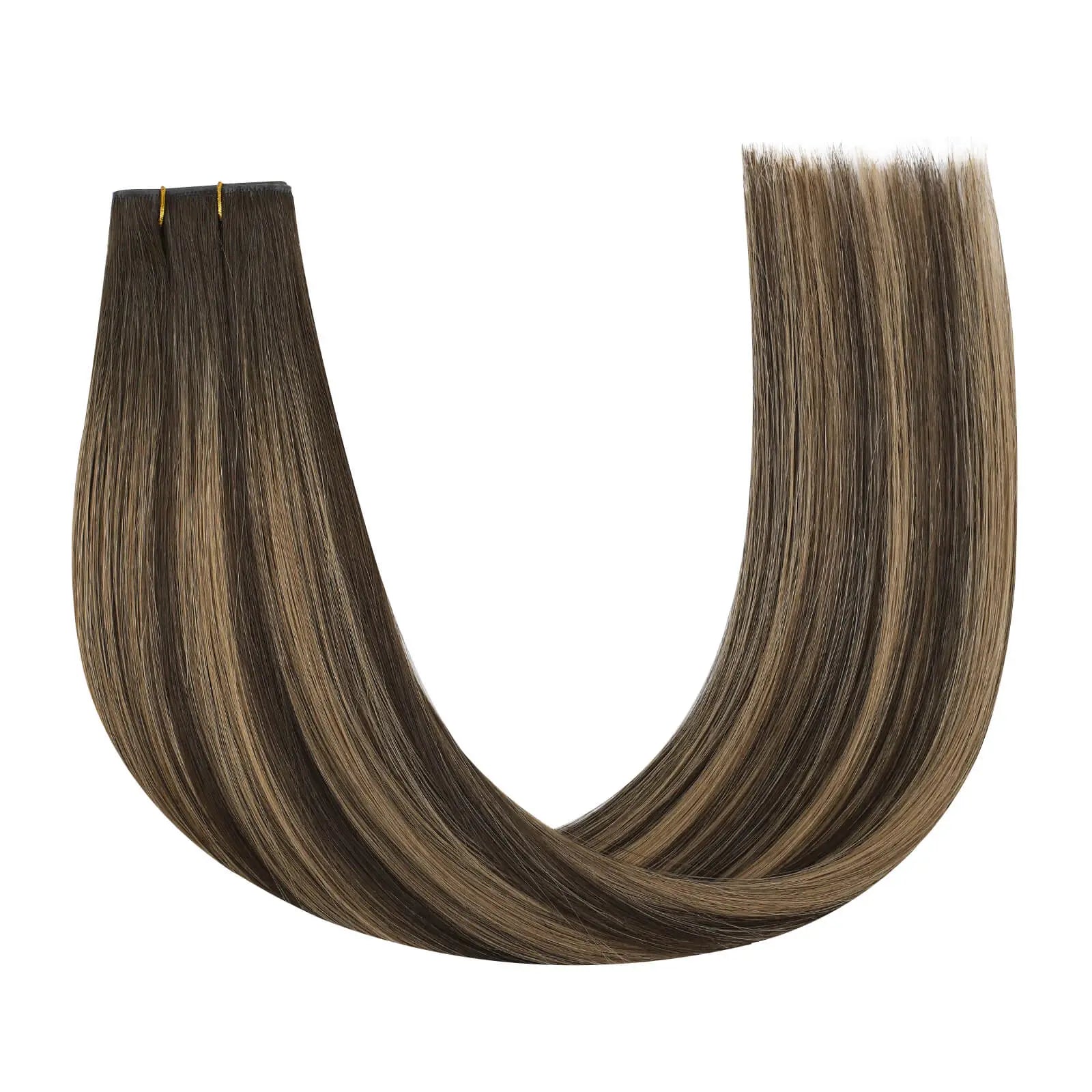pu hole weft hair extensions balayage brown hair
