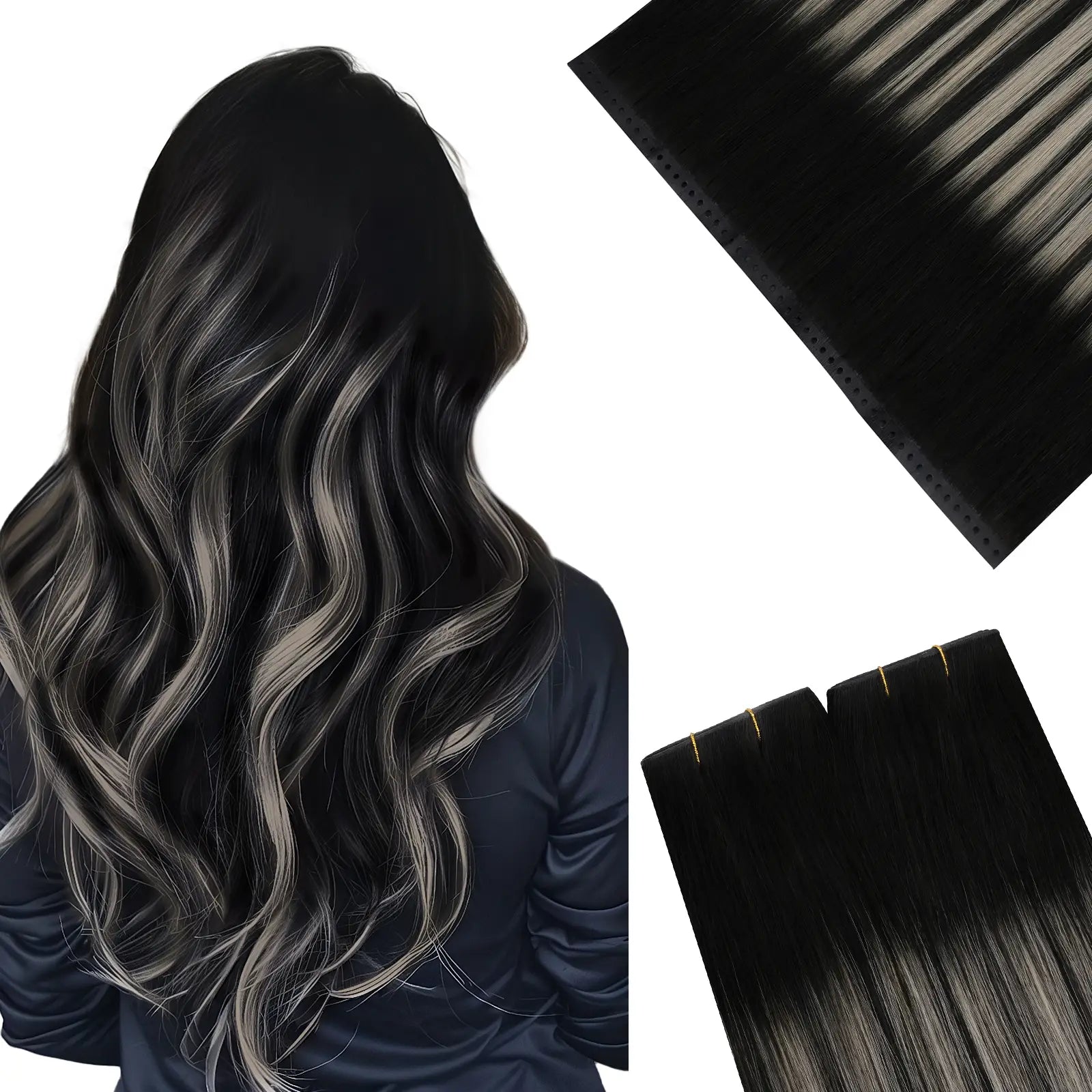 butterfly weft extensions black with silver for women