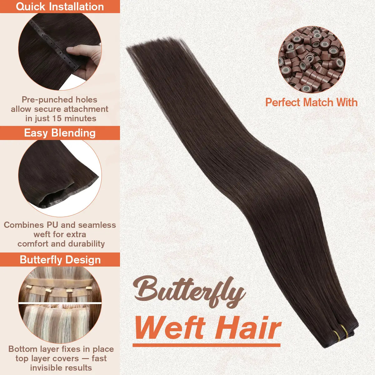 human hair weft butterfly weft hair extensions brown hair