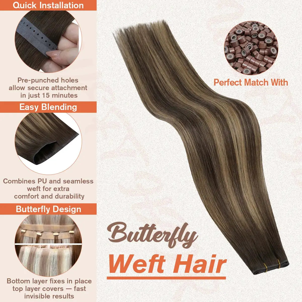 full cuticle human hair bundles butterfly weft hair extensions