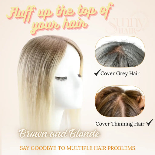 clip on hair topper, brown blonde hair topper, human hair topper for women, full coverage hair extensions, premium hair topper, real hair topper, natural looking hair extensions, seamless clip on topper, lightweight hair piece, volume boosting hair topper, fine hair solutions, hair topper for styling, realistic hair topper, easy to wear hairpiece, hair topper for thinning hair, non slip clip on hairpiece