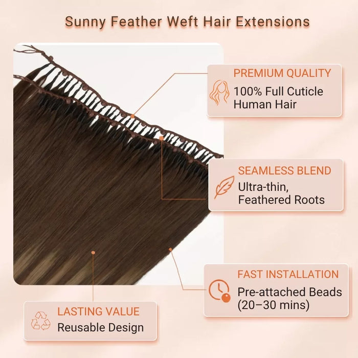 feather weft extensions brown blonde hair