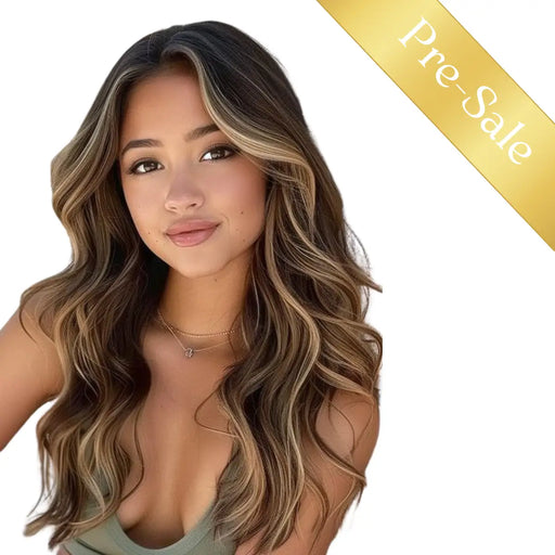 Sunny Hair Fishnet Hair Piece Toupee with Clips Balayage Blonde Highlights fishnet_hair_topper_breathable_fishnet_human_hair_topper_Fishnet_topper_for_women_balayage_hair_topper