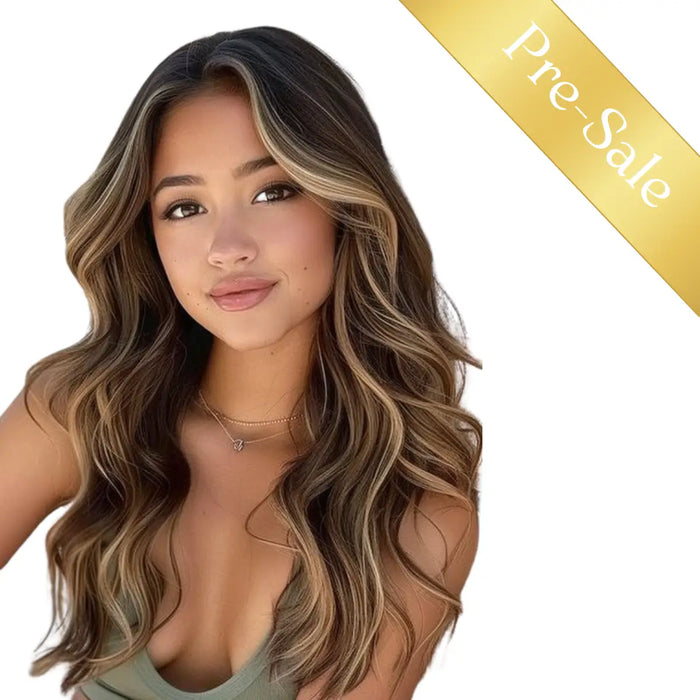 Sunny Hair Fishnet Hair Piece Toupee with Clips Balayage Blonde Highlights fishnet_hair_topper_breathable_fishnet_human_hair_topper_Fishnet_topper_for_women_balayage_hair_topper