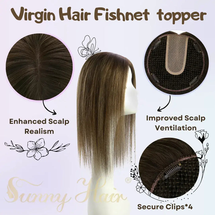Fishnet human hair topper，fishing net topper,breathable fishnet human hair topper,Low-maintenance fishnet hairpiece,Invisible Hair Toppers,Fishnet lace topper,Clip-in fishnet topper,Silk hair topper,mono topper hair,Mono topper,human hair topper,hair topper for thinning crown,hair topper,virgin hair extensions,brown hair topper,natural brown hair topper,blonde hair topper,highlight blonde hair topper,balayage hair topper
