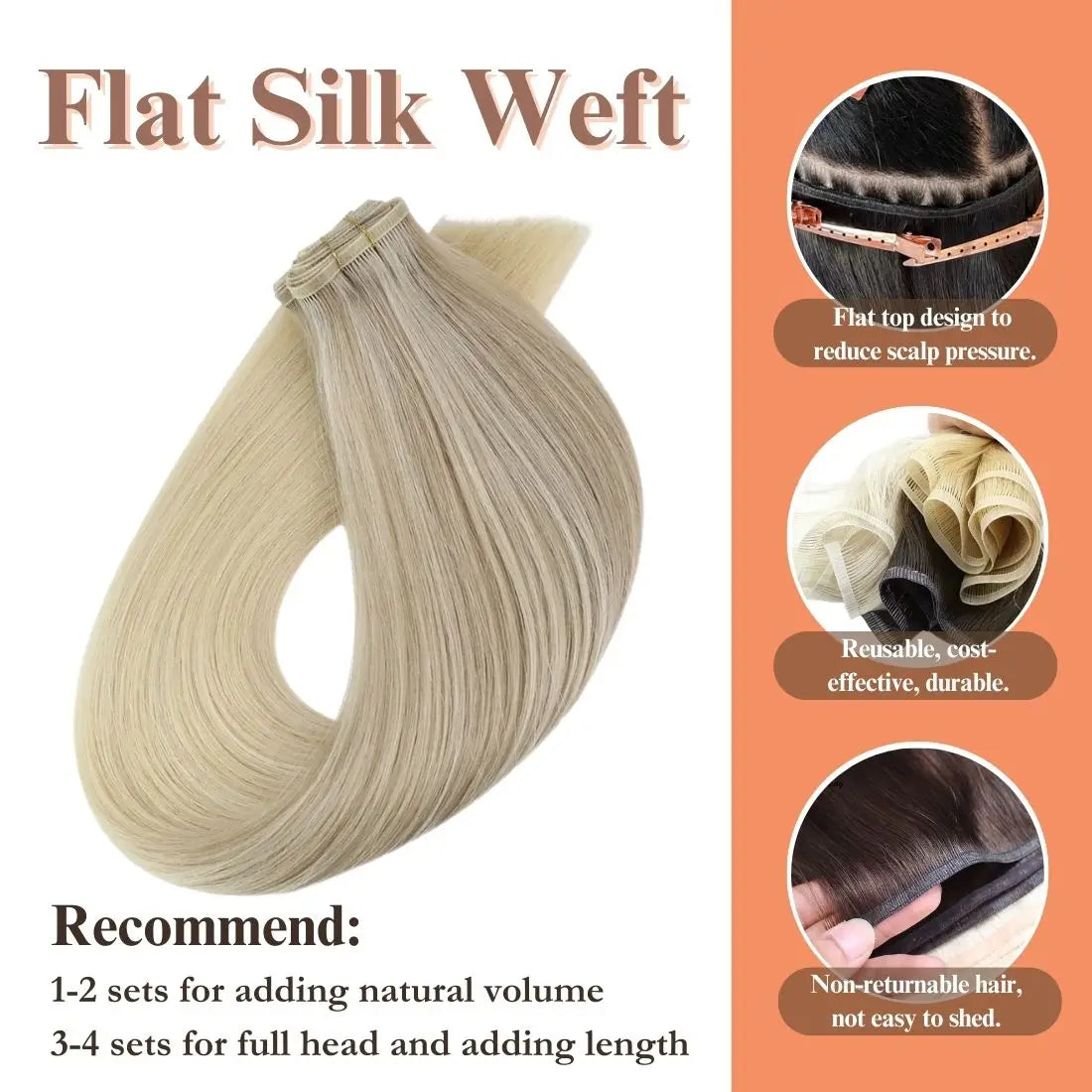 flat_silk-weft_hair,sew in hair extension