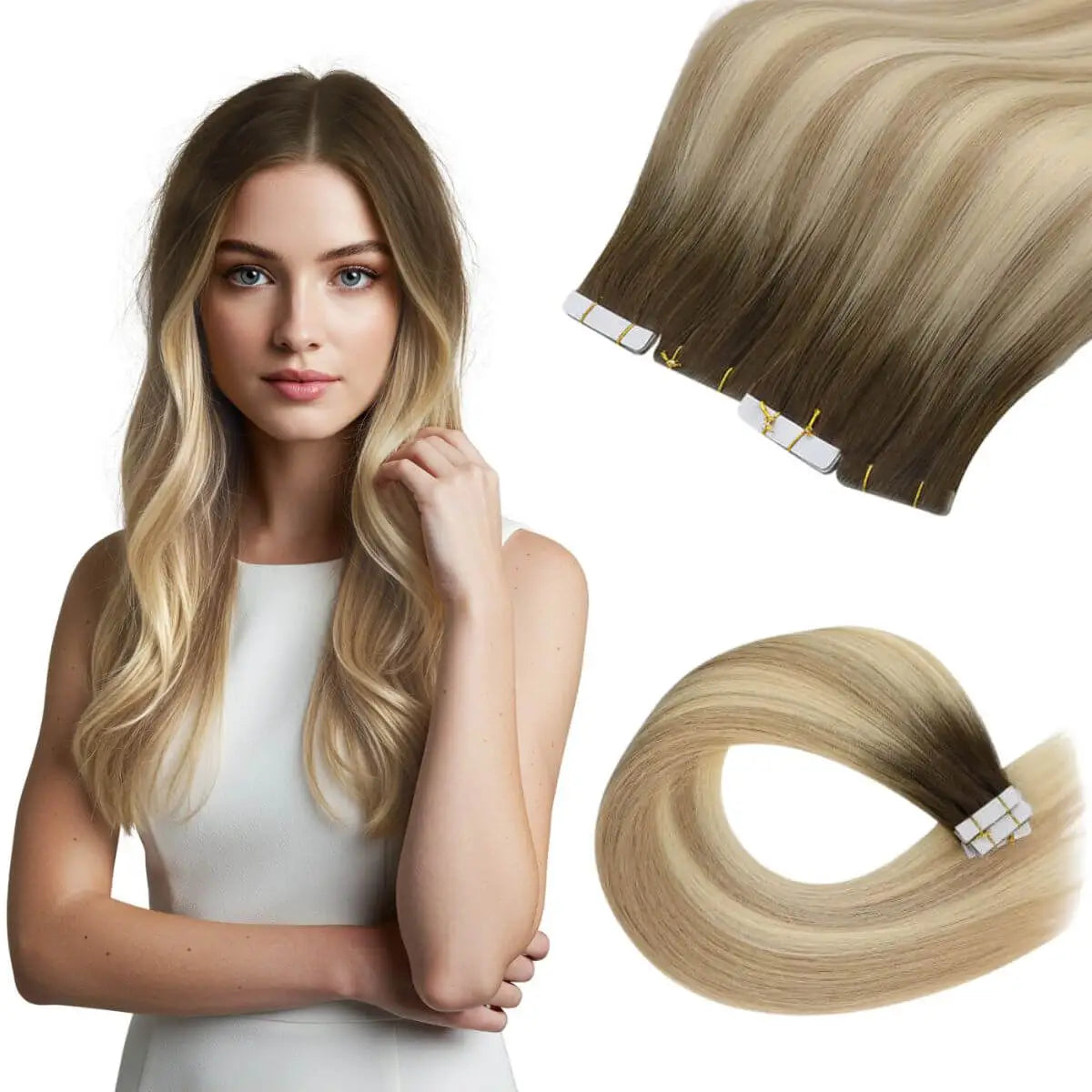 tape in human hair extensions balayage color