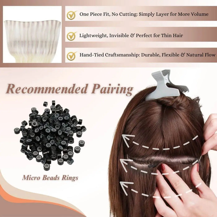 [USA Only- Final Sale] Hand Tied Weft Extensions Virgin Human Hair for Thin Hair Balayage Blonde #18/22/60