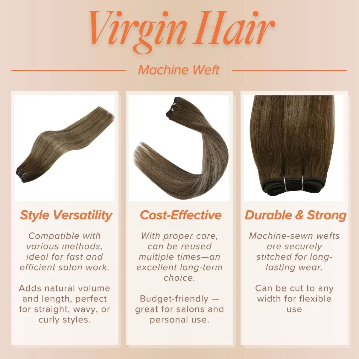 Virgin Hair Machine Hair Weft Extensions Balayage Brown with Blonde#4/27/4