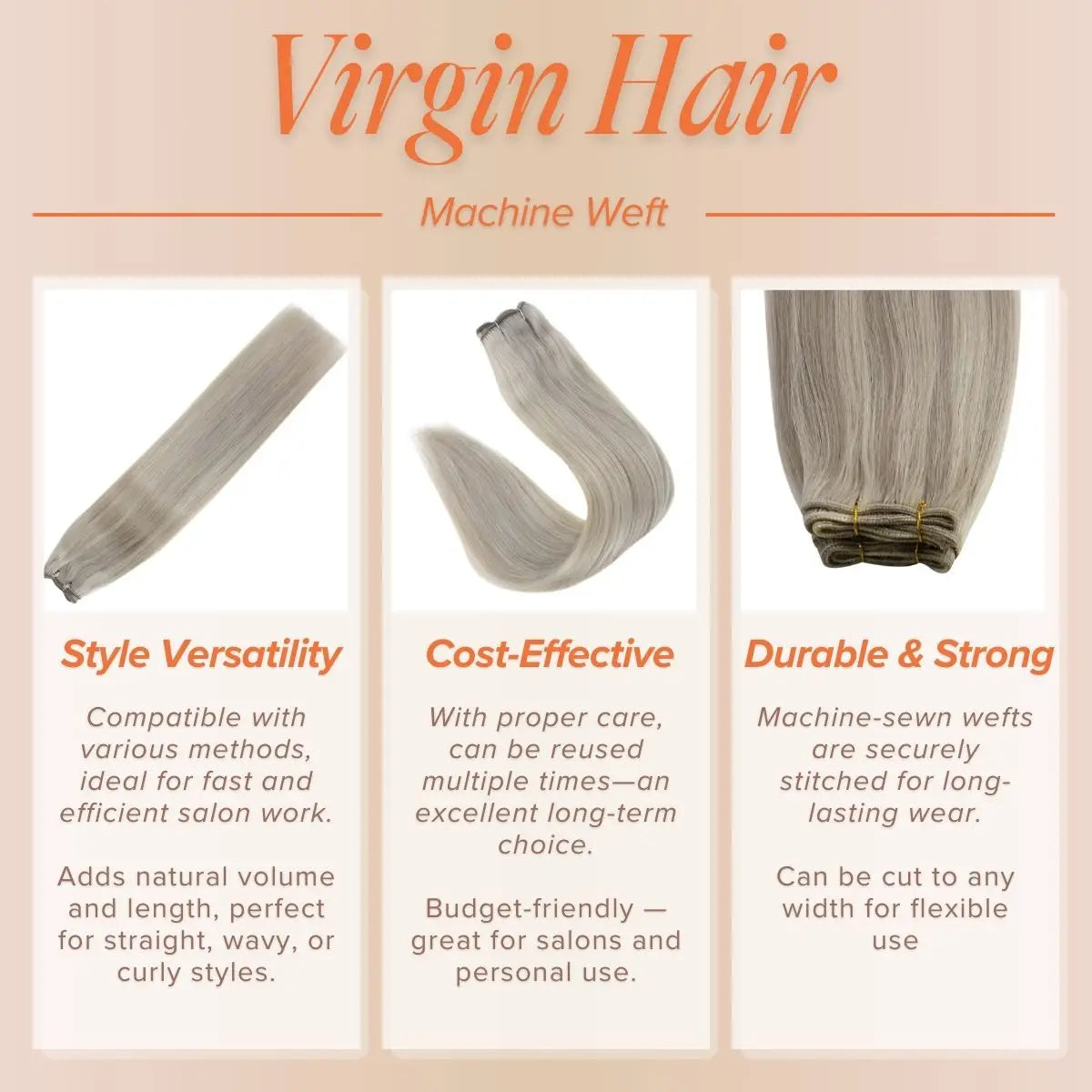 Virgin Hair Machine Hair Weft Grey Blonde Highlight Blonde 100% Human Hair #19A/60