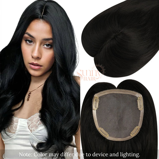 natural black clip in hair topper, human hair volume booster, seamless natural hairpiece, real hair topper for thinning hair, lightweight comfortable topper, natural looking human hairpiece, premium quality clip in topper, realistic hair extensions for women, full coverage hair topper, breathable hairpiece for fine hair, easy application hair topper, hair extension for natural look