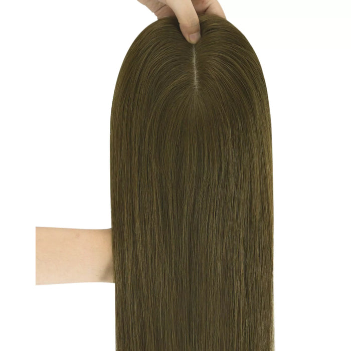 [Virgin Hair] Fishnet Human Hair Toppers Medium Brown For Women #4