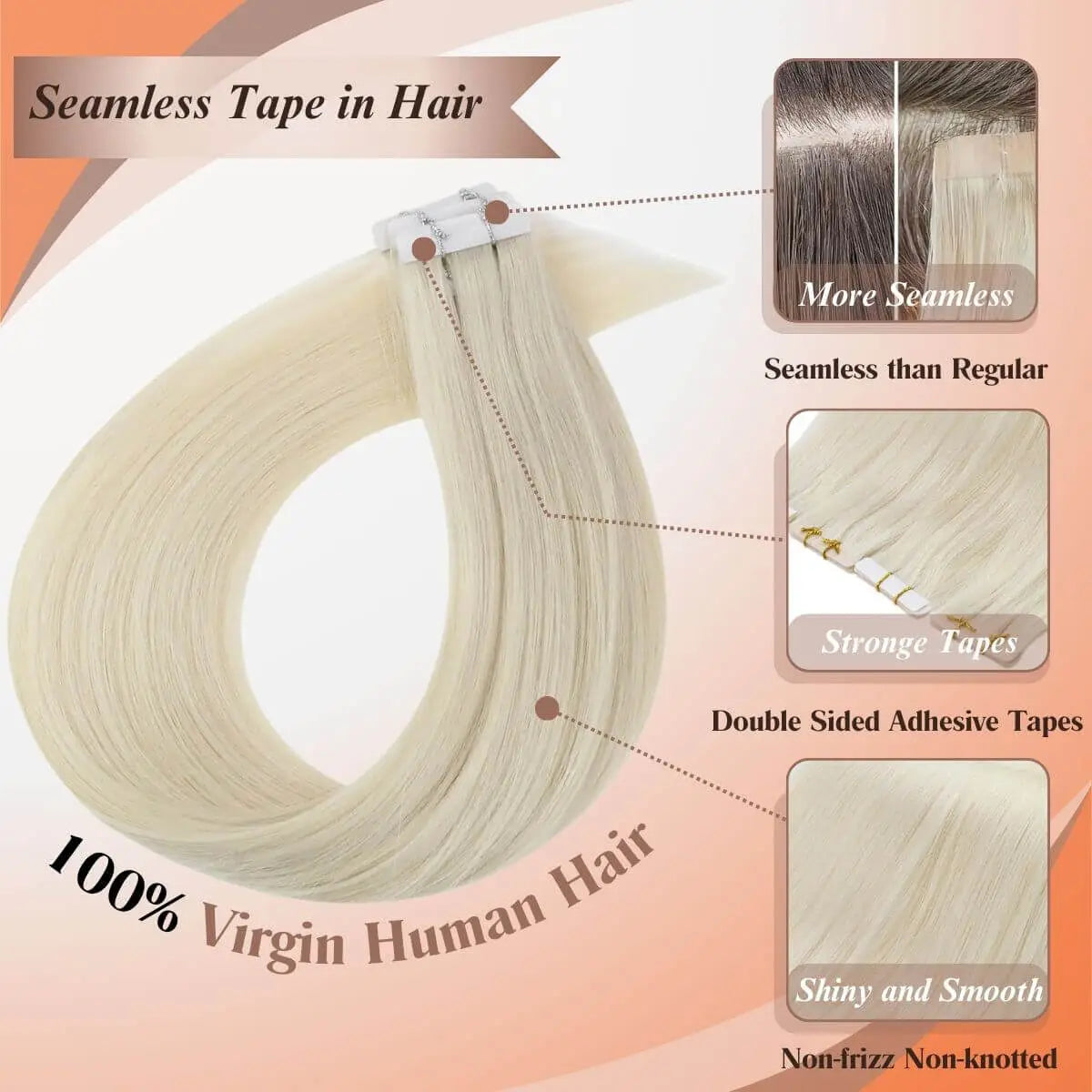 tape in human hair extensions platinum blonde color