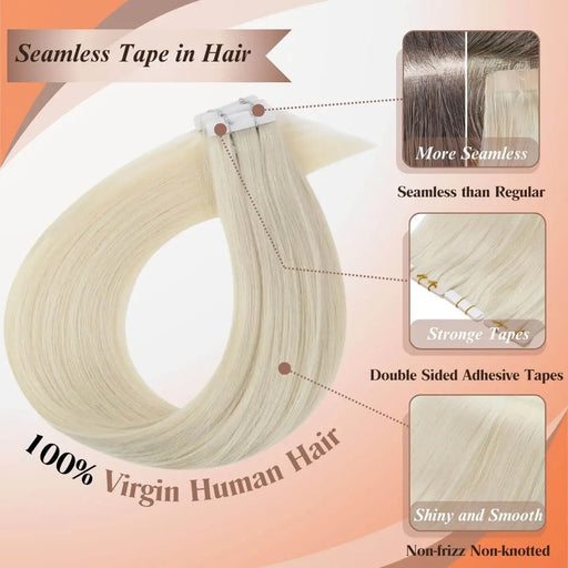 tape in human hair extensions platinum blonde color
