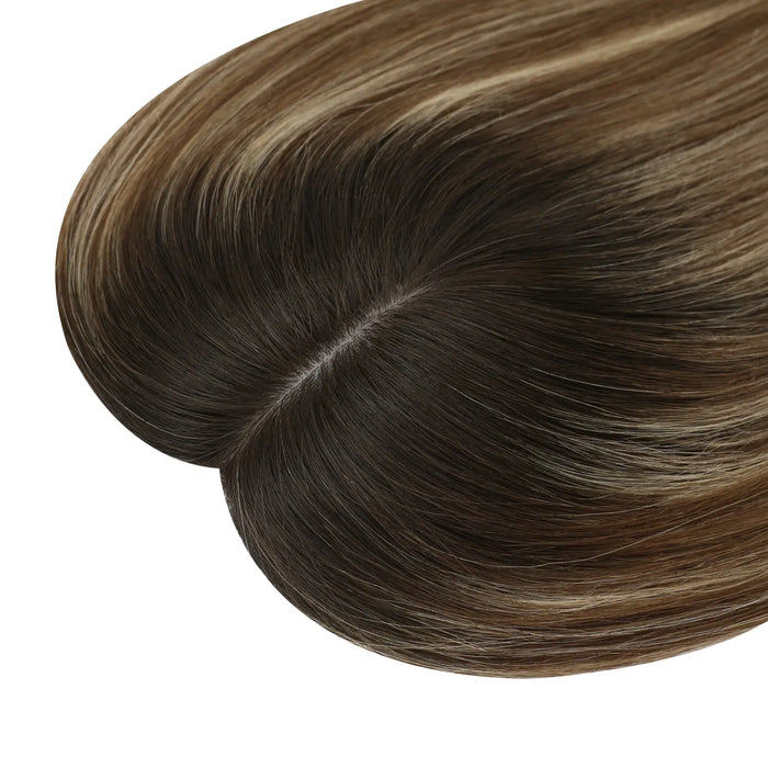 Sunny Hair Fishnet Hair Piece Toupee with Clips Balayage Blonde Highlights fishnet_hair_topper_breathable_fishnet_human_hair_topper_Fishnet_topper_for_women_balayage_hair_topper