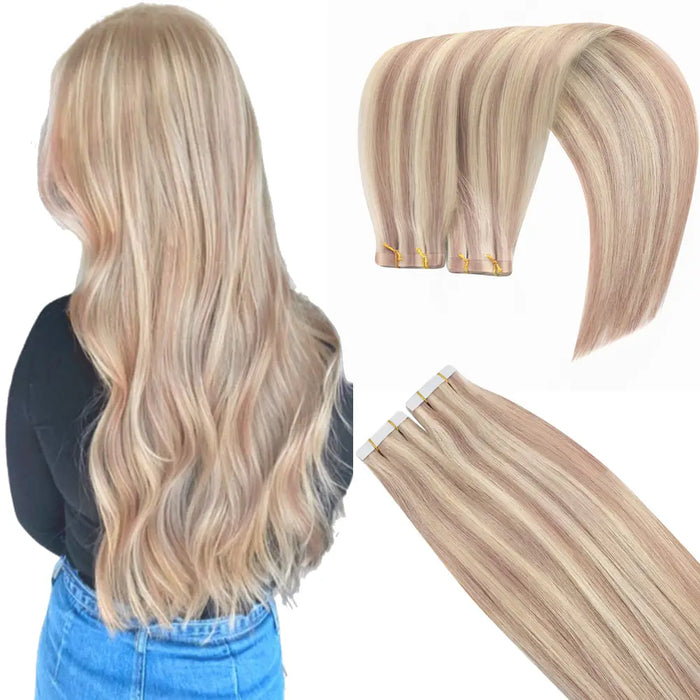 Virgin Hair Tape in Human Hair Extensions 25g/pack with Pink Blonde Highlights #18/613