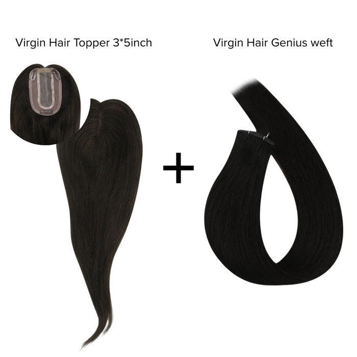 [Bundle] Virgin Hair Topper3*5inch #1B + Genius Wefts #1B Natural Black