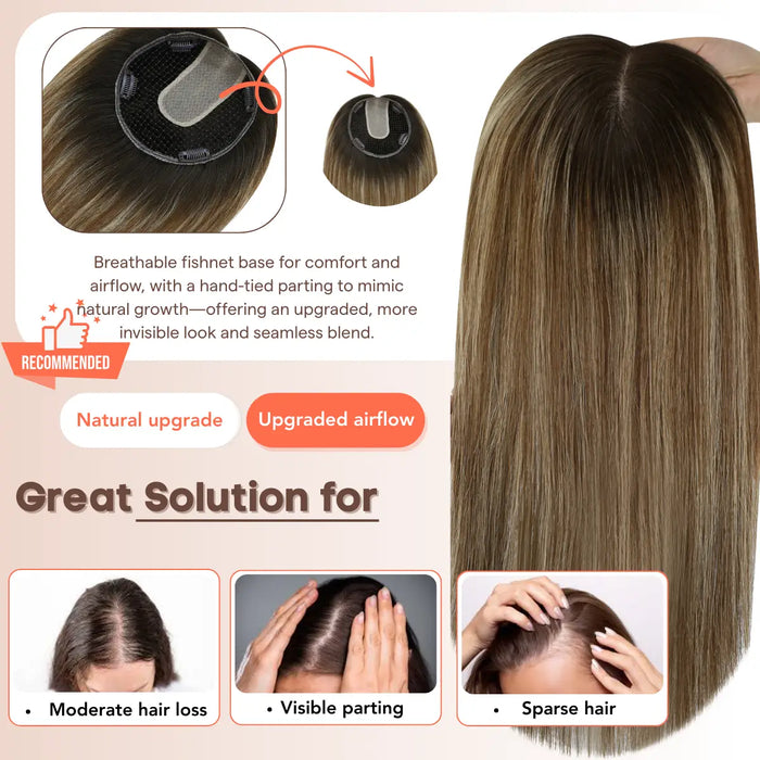 fishnet human hair topper balayage color