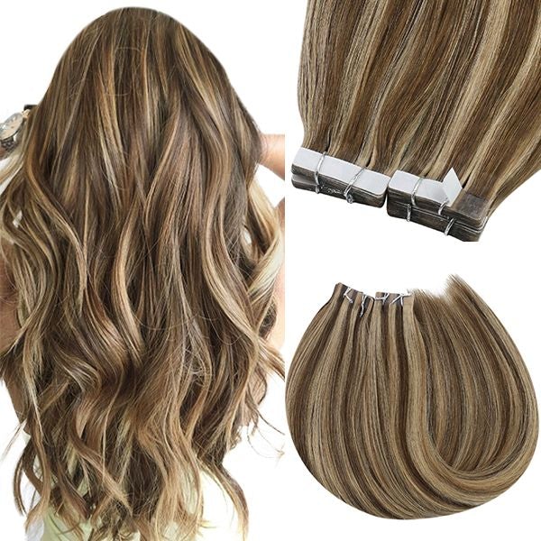 SUNNY HAIR Tape in Extensions Brown with Blonde Highlights  display picture 3