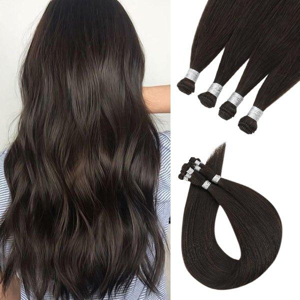 Sunny Hand Tied Weft Extensions Virgin Hair Extensions Darkest Brown #2 ...