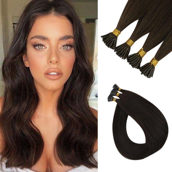 I Tip Virgin Human Hair Extensions Pre Bonded Stick Dark  display picture 3