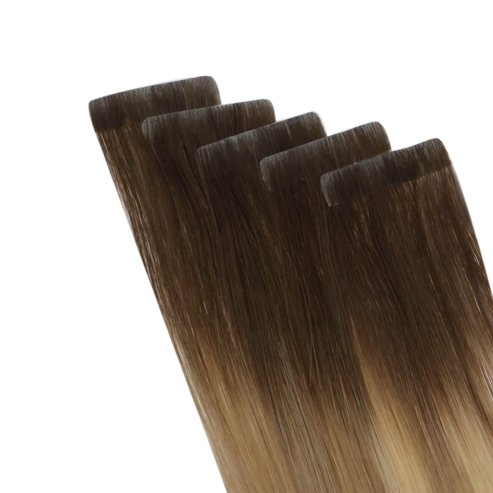 real hair tape in extensions blonde balayage on brown hair