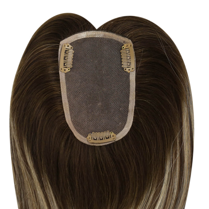 Mono Topper,human hair topper,high-quality virgin hair extensions,hair topper women,hair topper,wig,hair topper silk base,hair topper human hair,dark brown hair topper,brown hair topper,natural brown hair topper,human hair topper medium brown,blonde hair topper,balayage hair topper,balayage hair extensions,blonde highlight,brown highlight,easy to remove,easy to wear,easy to apply,natural appearance hair extensions,Hair Volumizers,Clip-In Hair Volumizers
