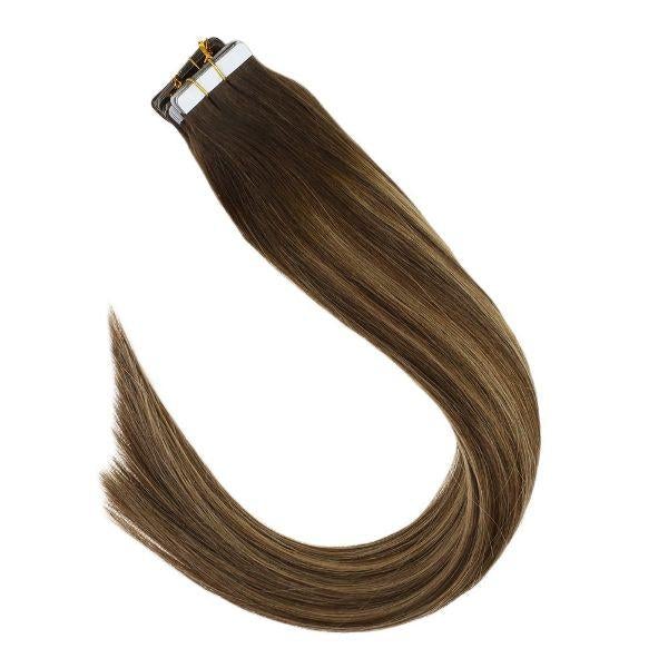 Sunny Tape In Hair Extensions Remy Human Hair Blonde Ombre Tape in Hair Extensions Ombre Dark Brown to Platinum Blonde Balayage Seamless Straight Tape Real Hair Extensions 20 Inch 50g 20 Pcs