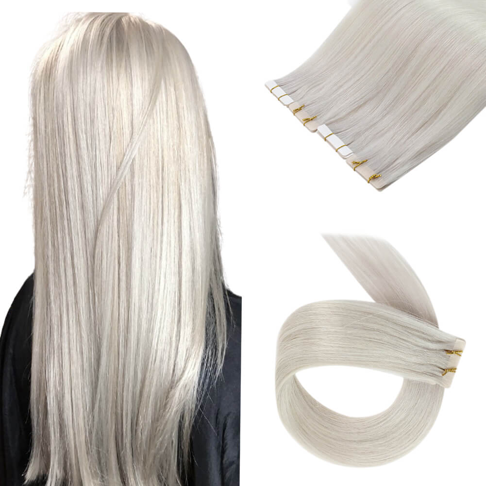 virgin injection tape in hair extensions, human hair tape in extensions, tape hair extensions，Platinum Blonde