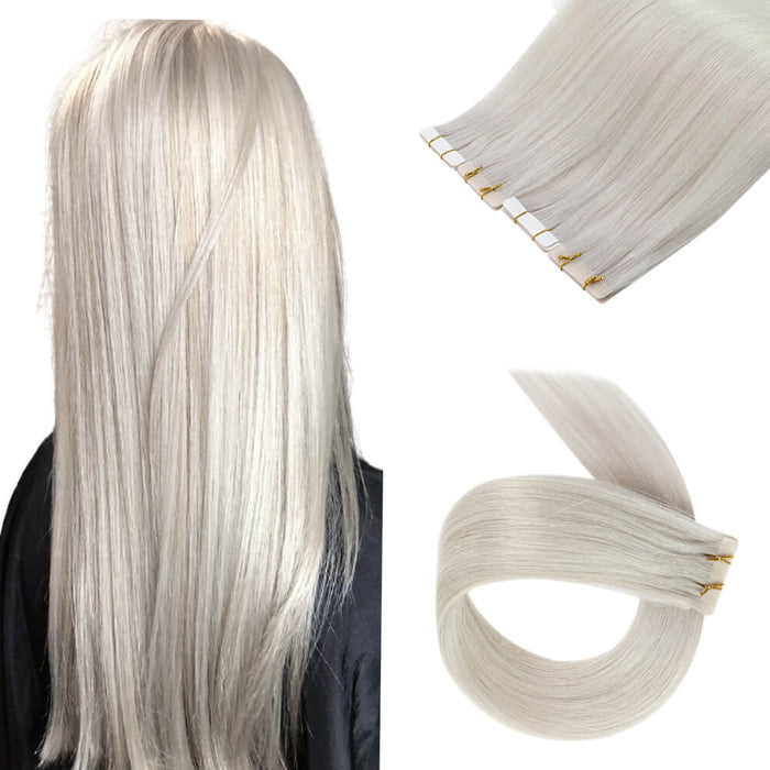 virgin injection tape in hair extensions, human hair tape in extensions, tape hair extensions，Platinum Blonde