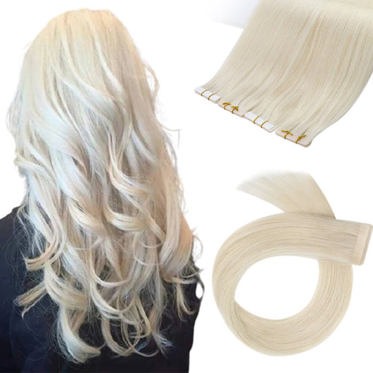 invisible tape in hair extensions platinum blonde