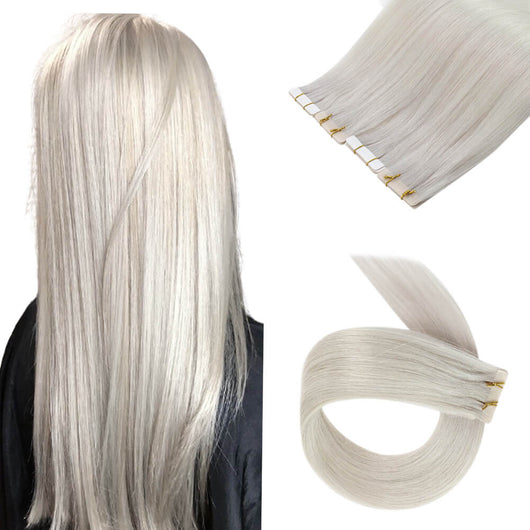 virgin injection tape in hair extensions, human hair tape in extensions, tape hair extensions，Platinum Blonde